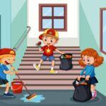 children-cleaning-school-hallway-vector